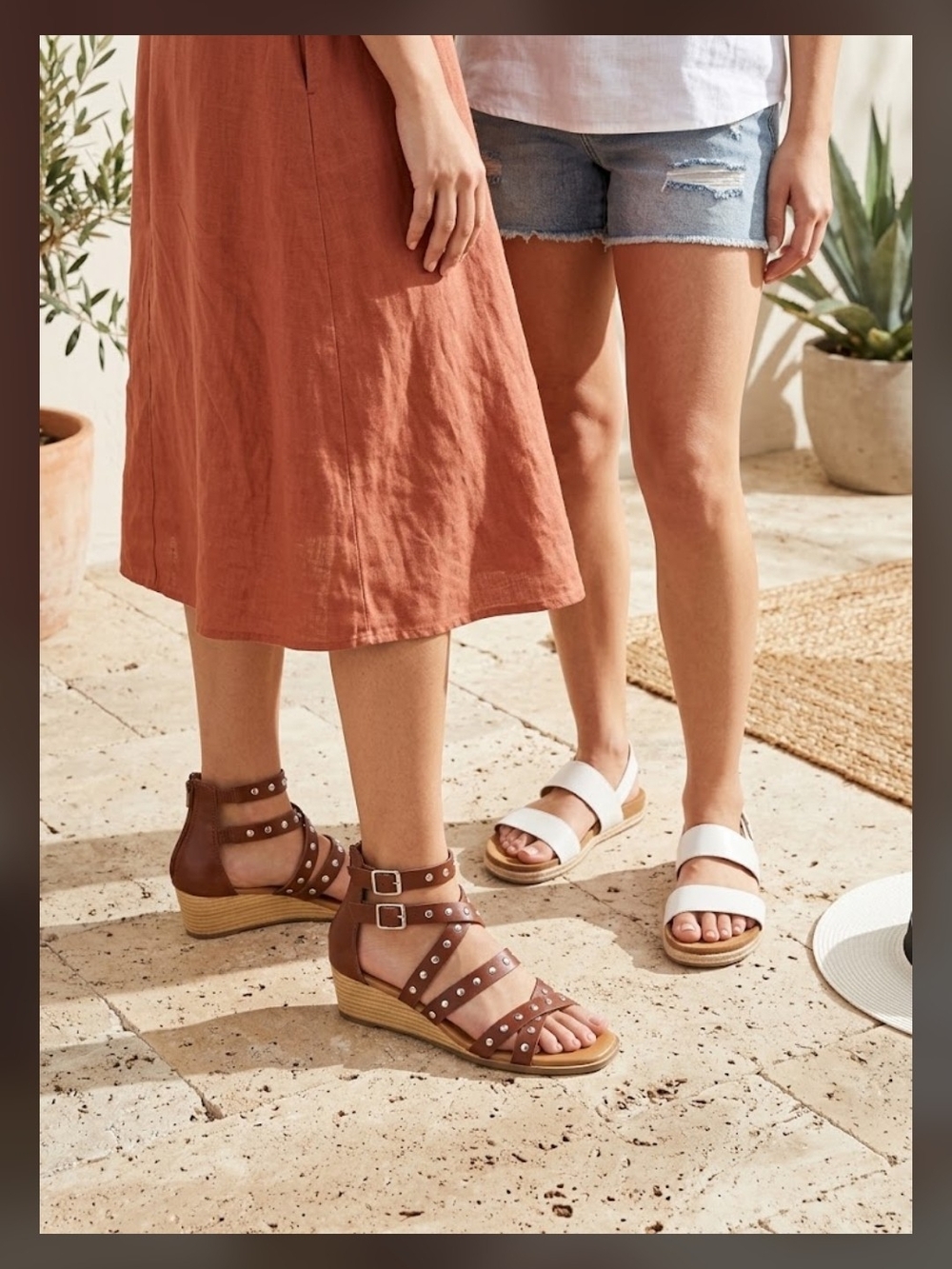 Time and Tru Brown Studded Ankle-Strap Wedge Sandals